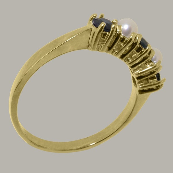 Gold Natural Sapphire & Pearl Womens Eternity Ring - Full 9ct UK Hallmark Carousel 2