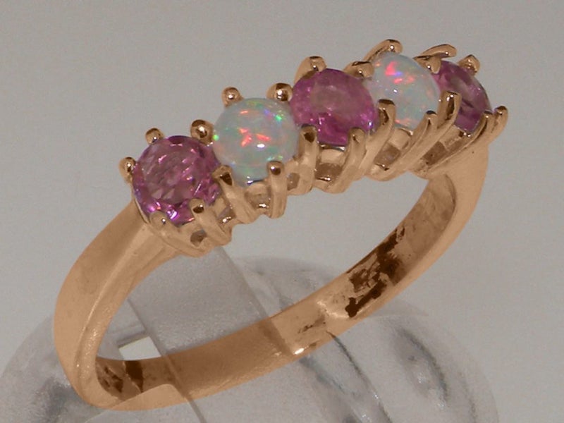 Rose Gold Pink Tourmaline & Opal Womens Eternity Ring - Full 9ct UK Hallmark Carousel 1