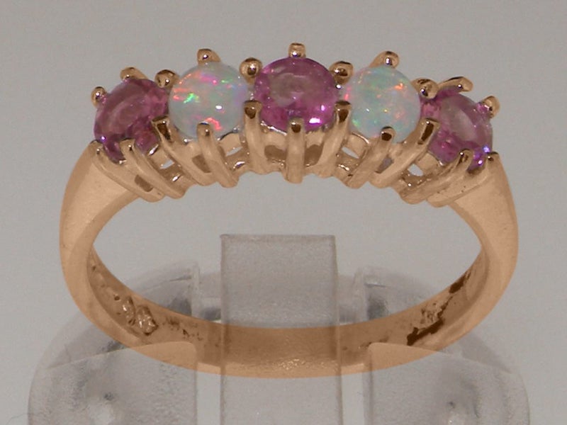 Rose Gold Pink Tourmaline & Opal Womens Eternity Ring - Full 9ct UK Hallmark Carousel 2