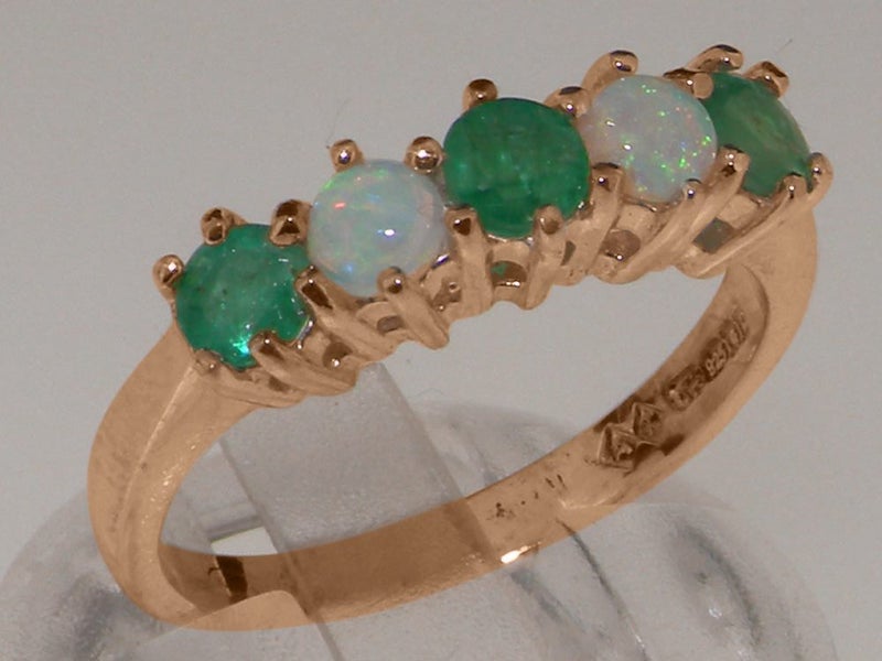 Rose Gold Natural Emerald & Opal Womens Eternity Ring - Full 9ct UK Hallmark Carousel 1