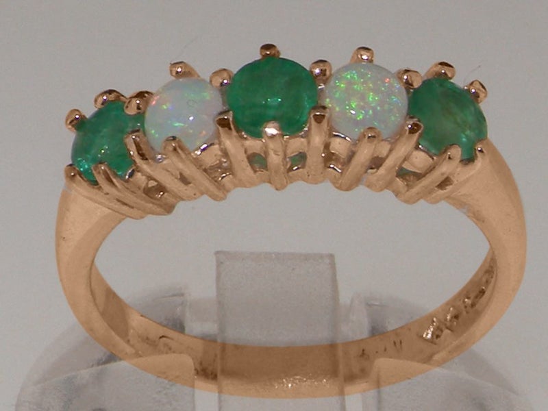 Rose Gold Natural Emerald & Opal Womens Eternity Ring - Full 9ct UK Hallmark Carousel 2
