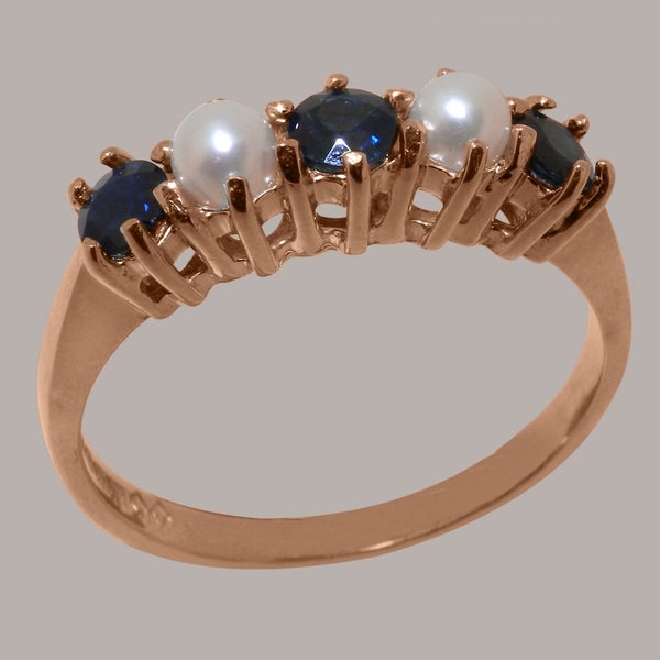 Rose Gold Natural Sapphire & Pearl Womens Eternity Ring - Full 9ct UK Hallmark Carousel 1
