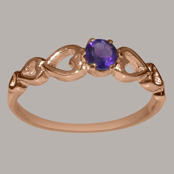 Rose Gold Natural Amethyst Womens Solitaire Ring - Full 14ct Gold UK Hallmark Carousel 1