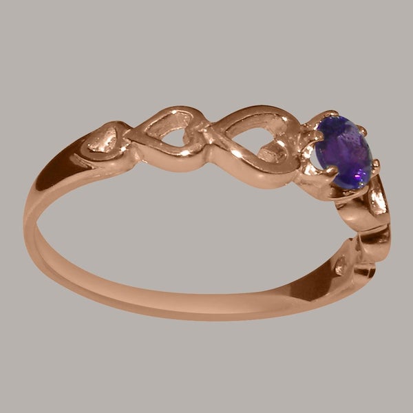 Rose Gold Natural Amethyst Womens Solitaire Ring - Full 14ct Gold UK Hallmark Carousel 2
