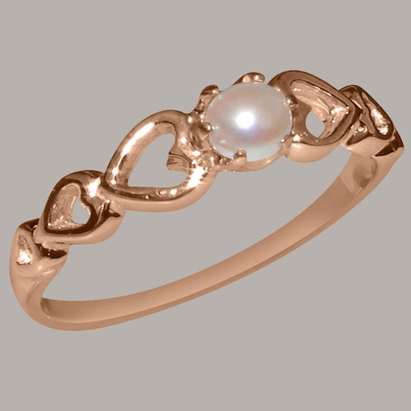 Rose Gold Pearl Womens Solitaire Ring - Full 14ct Gold UK Hallmark Carousel 1