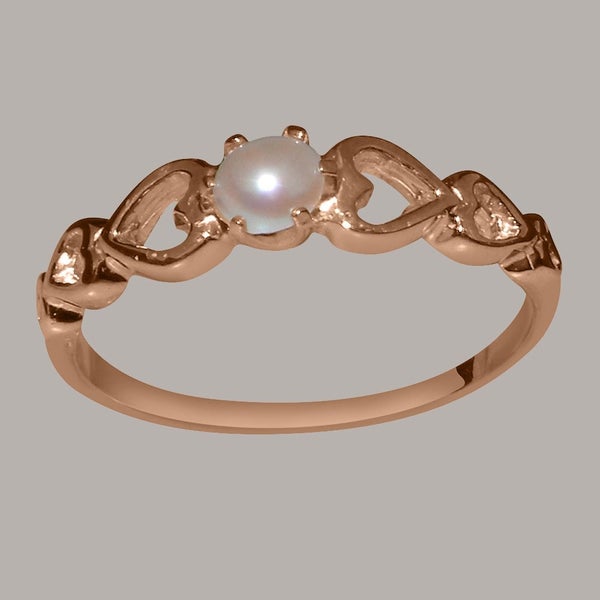 Rose Gold Pearl Womens Solitaire Ring - Full 14ct Gold UK Hallmark Carousel 2