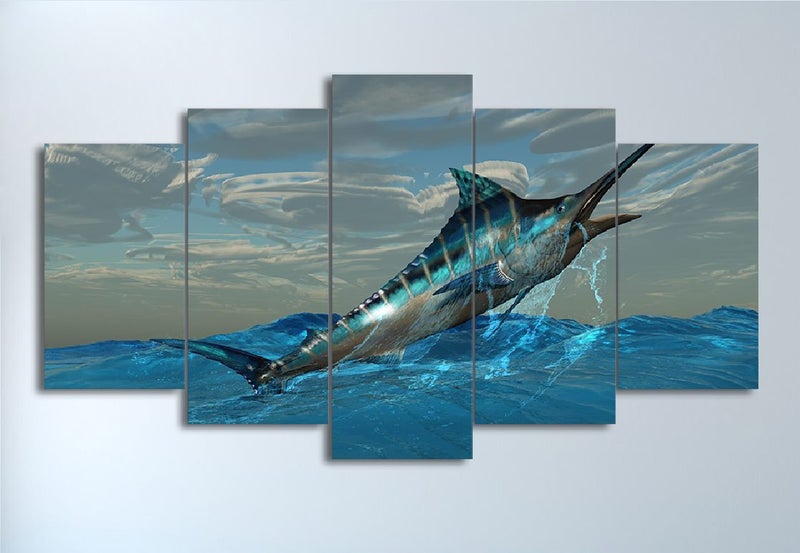 X'MAS SALE FREE SHIPPING - Large 5 Piece Canvas Art - FISH Carousel 2