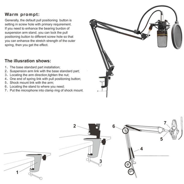 Neewer NW-35 Metal Suspension Boom Scissor Arm Stand w/ XLR Cable, Shock Mount Carousel 2