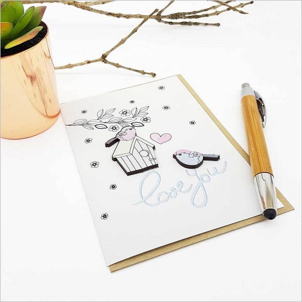 Greeting Card with Embellishment: Love You (Birds) Carousel 1