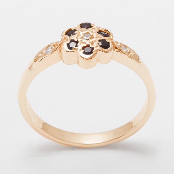 Rose Gold Natural Diamond & Garnet Womens Cluster Ring - Full UK Hallmark Carousel 1