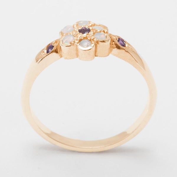 Rose Gold Natural Amethyst & Opal Womens Cluster Ring - Full UK Hallmark Carousel 1
