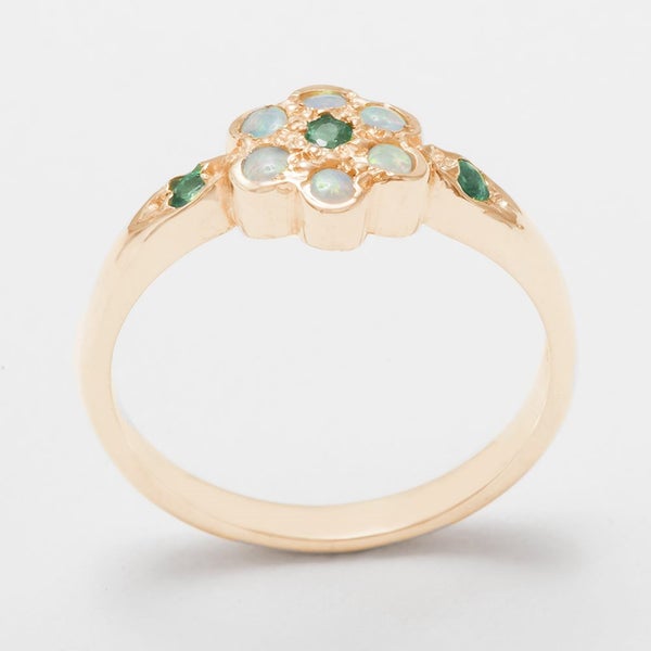 Rose Gold Natural Emerald & Opal Womens Cluster Ring - Full UK Hallmark Carousel 1