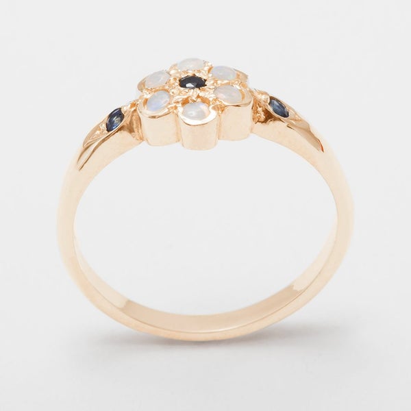 Rose Gold Natural Sapphire & Opal Womens Cluster Ring - Full UK Hallmark Carousel 1