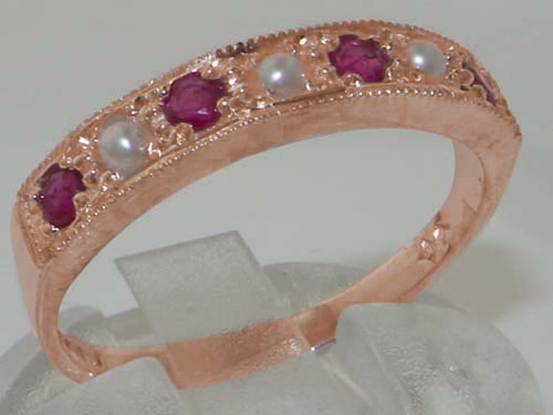 Rose Gold Pearl & Ruby Womens Eternity Ring - Full UK Hallmark Carousel 1