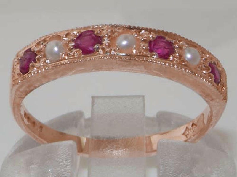 Rose Gold Pearl & Ruby Womens Eternity Ring - Full UK Hallmark Carousel 2