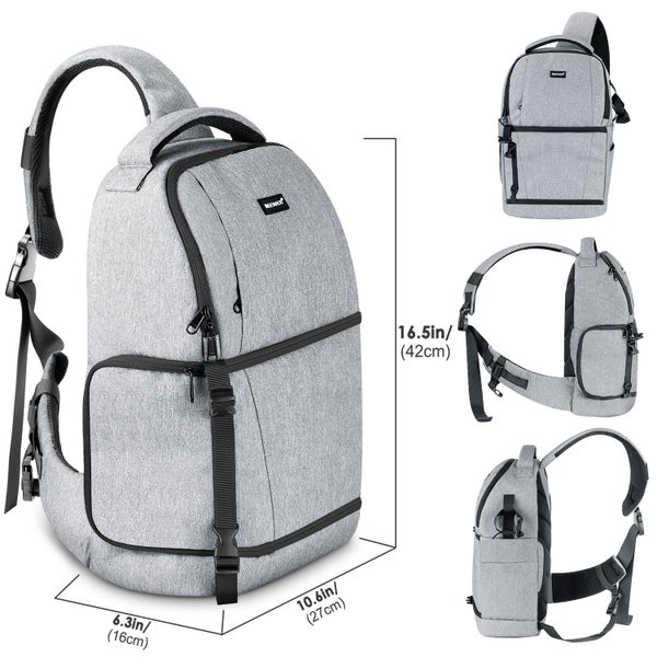 Neewer Sling Camera Bag Case Backpack with Padded Dividers for DSLR Lens - Grey Carousel 2