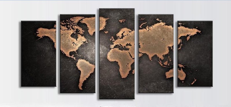 X'MAS SALE FREE SHIPPING - Large 5 Piece Canvas Art Print - WORLD MAP Carousel 1