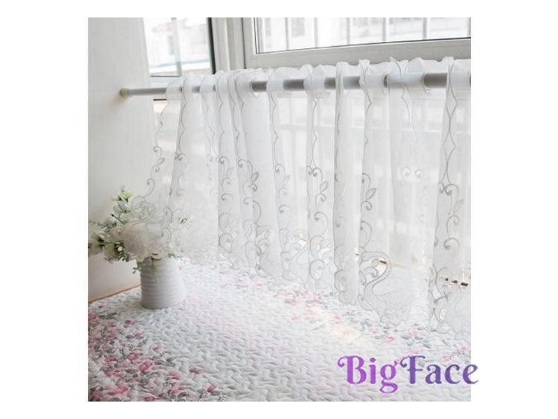 JUYANG. White Openwork Embroidery Coffee Curtains. Polyester Chiffon Short Carousel 1