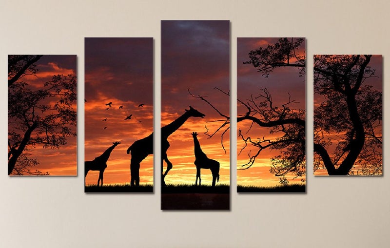 X'MAS SALE FREE SHIPPING - Large 5 Piece Canvas Art Print - AFRICAN LANDSCAPE Carousel 1