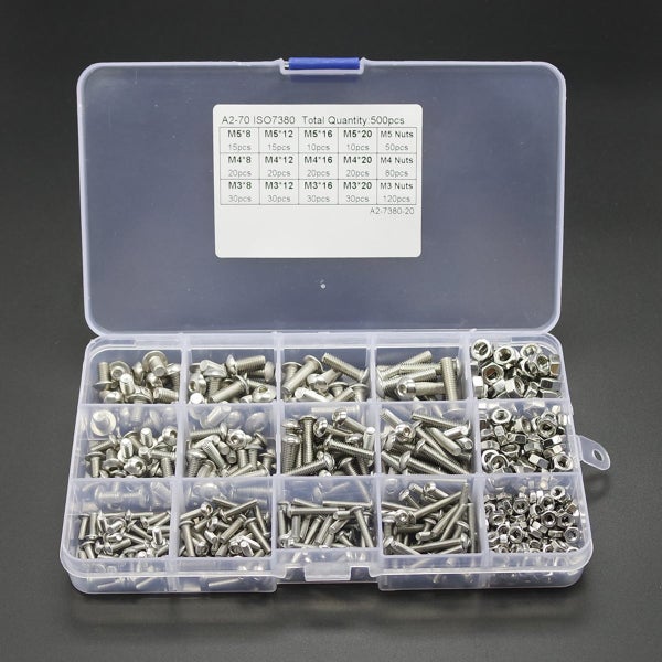 MXSS4 500PCS M3 M4 M5 304 Stainless Steel Hex Socket Head Cap Bolts Screw Carousel 1