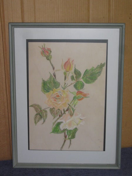 M Weir ' Roses ' Oil Pastels Original Artwork Carousel 1