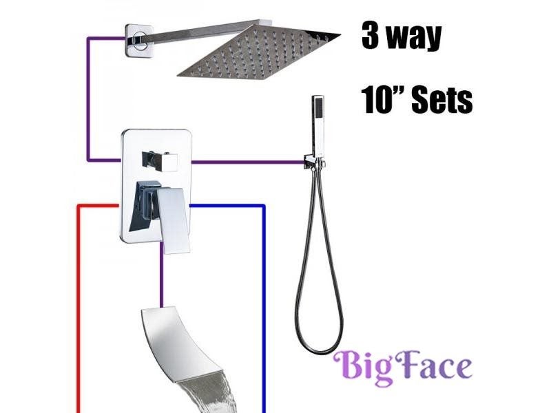 Modern Square Chrome Rain Shower Head Faucet W/ Hand Shower Sprayer Mixer Carousel 1