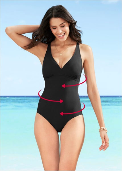 BONPRIX Strappy Back Shaper Swimsuit - Black - Size NZ20W - 960143 Carousel 2