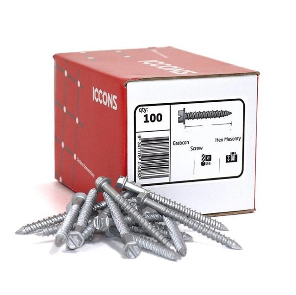 Grabcon 6.5 x 32mm Galvanised Hex Head Masonry Screw 100 pack Carousel 1