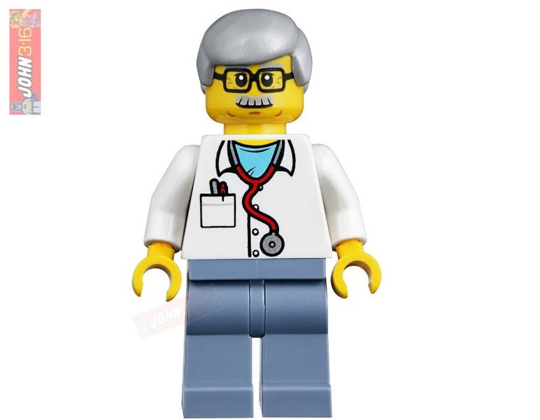AWESOME LEGO MINIFIGURE - VETERINARIAN (VET) with GREY HAIR, MOUSTACHE & GLASSES Carousel 1