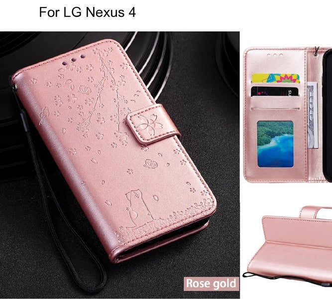LG Nexus 4 Case Embossed Wallet Leather Case Carousel 1