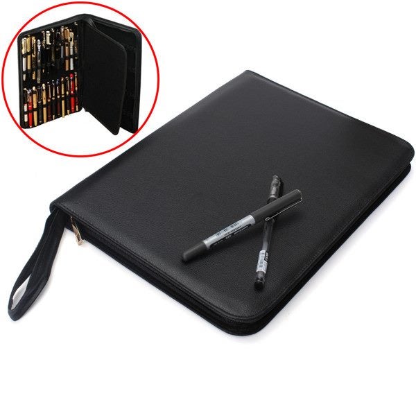 Luxury Black Fountain Pen / Roller Pen 48 Pens Case Holder Bag Carousel 1