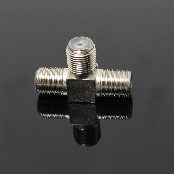 Thread F Socket T Splitter Adaptor Cable TV Aerial Freeview Virgin Media Silver Carousel 1