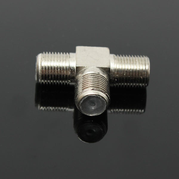 Thread F Socket T Splitter Adaptor Cable TV Aerial Freeview Virgin Media Silver Carousel 2