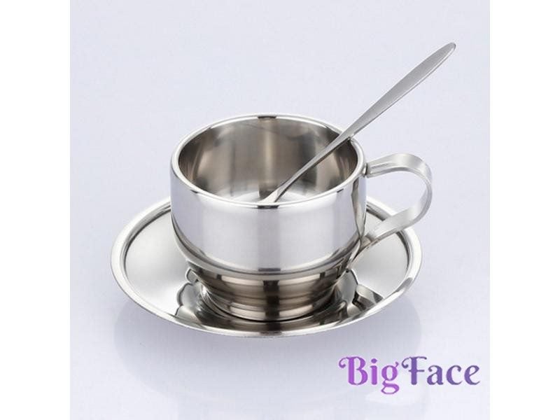 High Quality Stainless Steel Coffee Cup Saucer Spoon Set Double Wall Cups Carousel 2