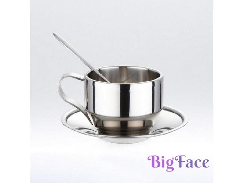 High Quality Stainless Steel Coffee Cup Saucer Spoon Set Double Wall Cups Carousel 1