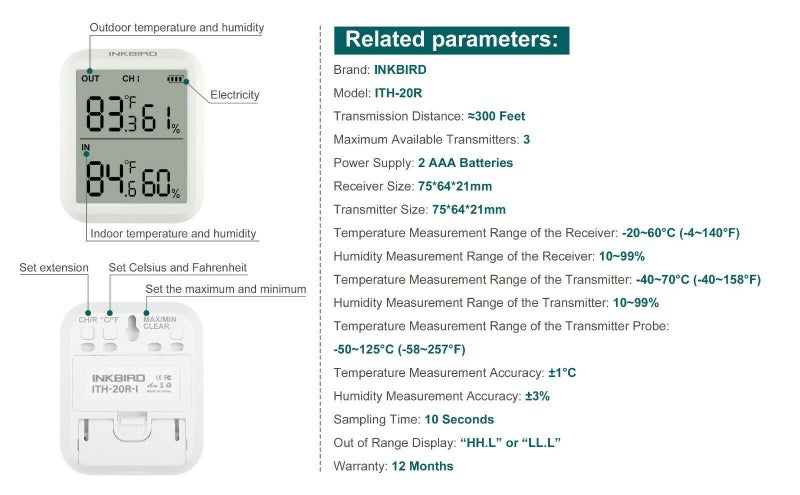 Temperature Humidity Recorder Wireless Outdoor Thermometer 20R Carousel 2