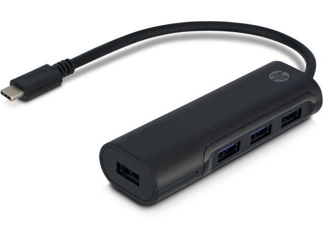 Hewlett Packard USB-C to USB-A 4 Port Hub - Black Carousel 1