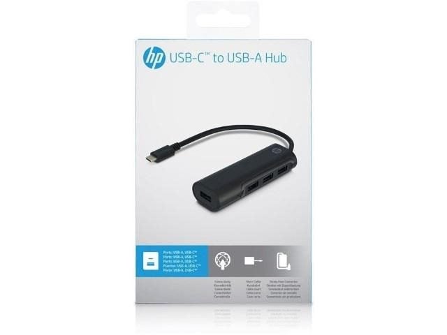 Hewlett Packard USB-C to USB-A 4 Port Hub - Black Carousel 3