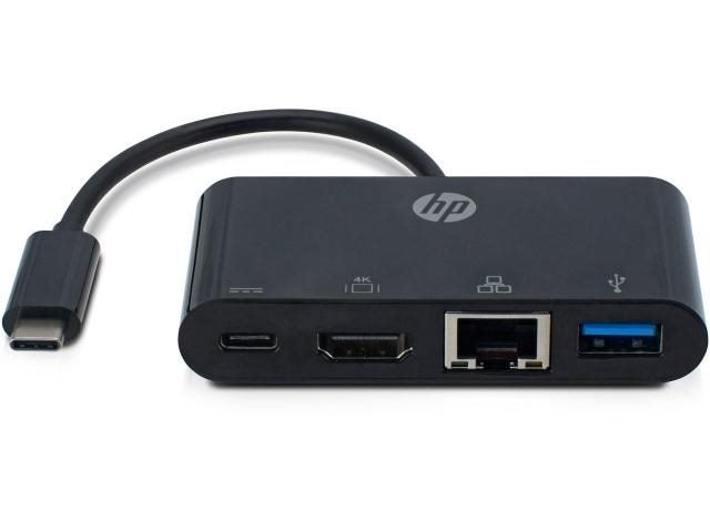 Hewlett Packard USB-C to HDMI / USB-C / USB A / LAN Ports Hub - Black Carousel 2