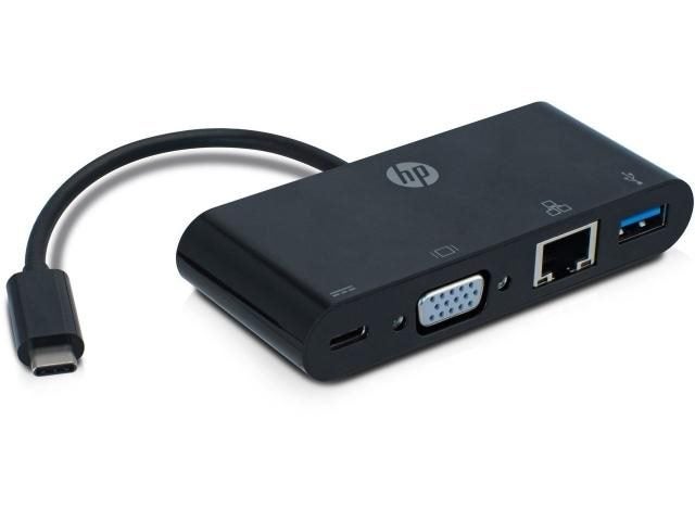 Hewlett Packard USB-C to VGA / USB-C / USB A / LAN Ports Hub - Black Carousel 1