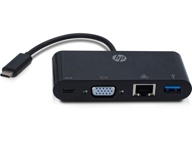 Hewlett Packard USB-C to VGA / USB-C / USB A / LAN Ports Hub - Black Carousel 2