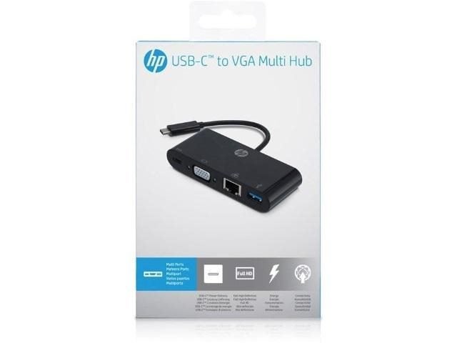 Hewlett Packard USB-C to VGA / USB-C / USB A / LAN Ports Hub - Black Carousel 3