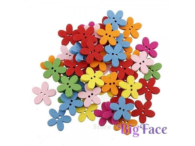 100 Pcs 15mm Colorful Flower Flatback Wooden Buttons For Sewing Scrapbooking Carousel 1