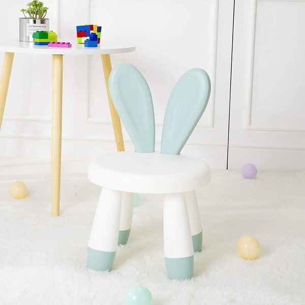 Child Children Rabbit Ear Backrest Chair, Plastic Cute Kids Study Chairs Green Carousel 1