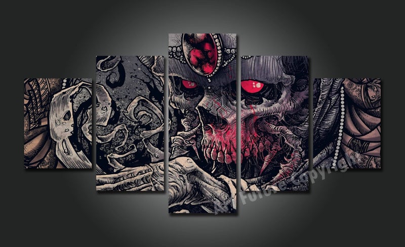 X'MAS SALE FREE SHIPPING - Large 5 Piece Canvas Art Print - SKULL Carousel 1