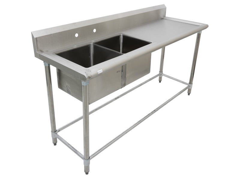 1.78m Stainless Steel Commercial Kitchen Worktop 2 Sink (L) Bench & Splashback Carousel 1