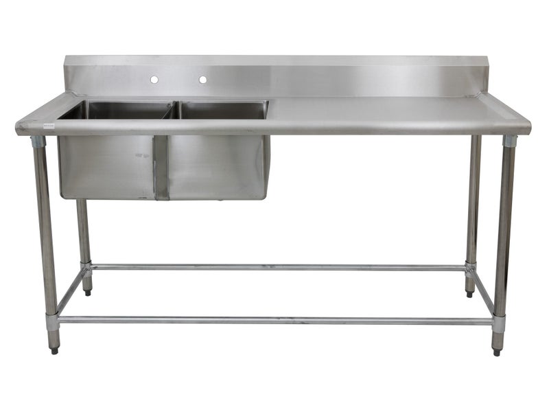 1.78m Stainless Steel Commercial Kitchen Worktop 2 Sink (L) Bench & Splashback Carousel 4