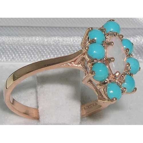 Rose Gold Natural Opal & Turquoise Womens Cluster Ring - Full 9ct UK Hallmark Carousel 2