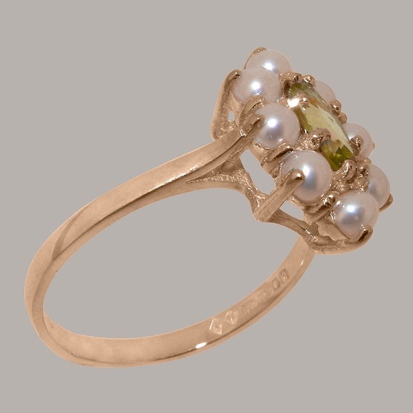Rose Gold Natural Peridot & Pearl Womens Cluster Ring - Full 9ct UK Hallmark Carousel 2