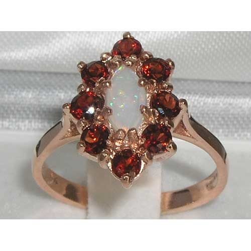 Rose Gold Natural Opal & Garnet Womens Cluster Ring - Full 9ct UK Hallmark Carousel 1